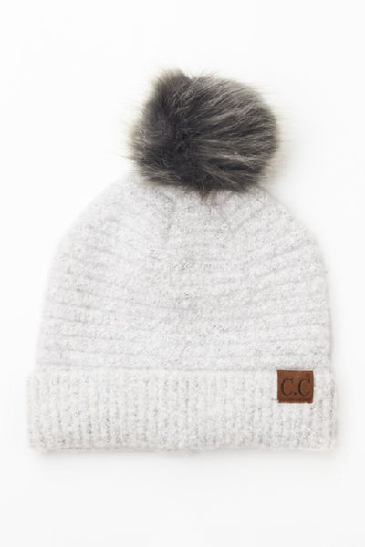 CC Ultra Soft Fur Pom Beanie - Fashions Envy