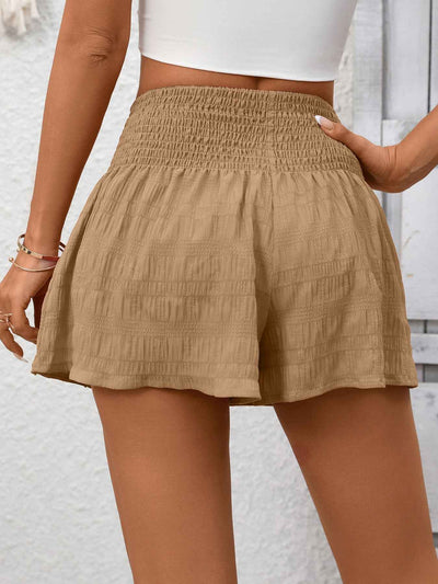 Smocked Waist Shorts - Drawstring Elastic Casual Fit