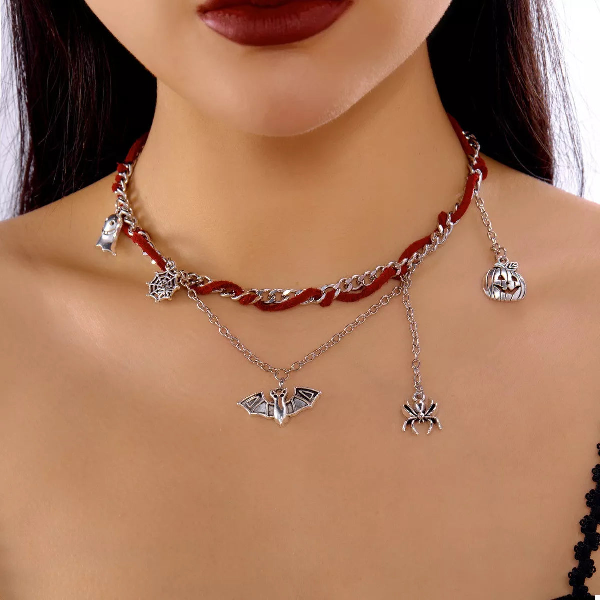 Halloween Double Layer Necklace - Gothic Pendant Jewelry - Fashions Envy