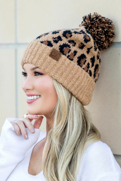 CC Leopard Pom Beanie - Fashions Envy