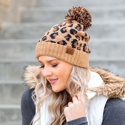 CC Leopard Pom Beanie - Fashions Envy