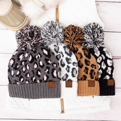 CC Leopard Pom Beanie - Fashions Envy
