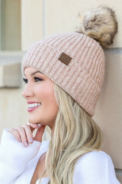 CC Cozy Marled Pom Beanie - Fashions Envy