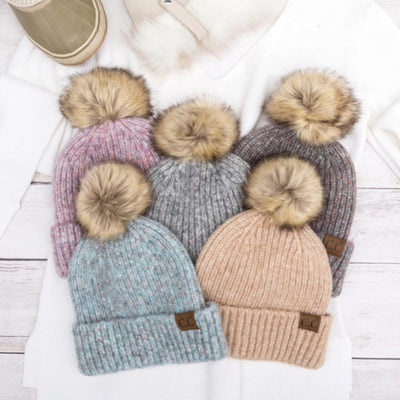 CC Cozy Marled Pom Beanie - Fashions Envy