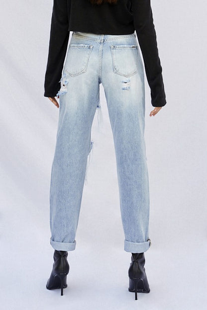 High-Rise Ripped Baggy Light Wash Denim Jeans