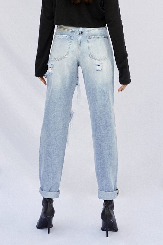 High-Rise Ripped Baggy Light Wash Denim Jeans