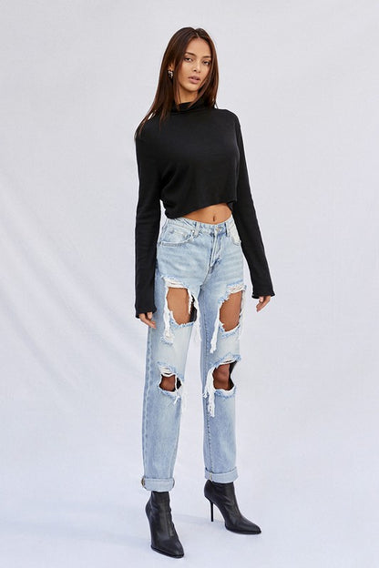 High-Rise Ripped Baggy Light Wash Denim Jeans