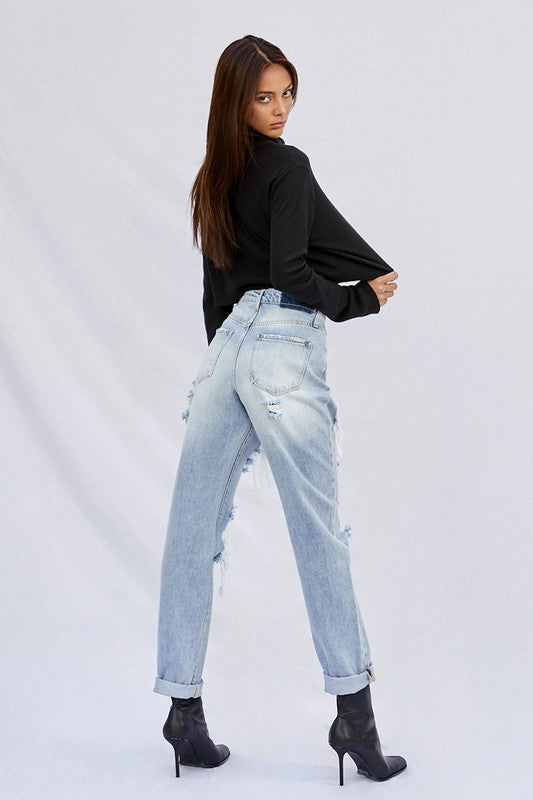 High-Rise Ripped Baggy Light Wash Denim Jeans