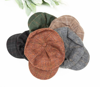 Plaid Tweed Adjustable Newsboy Cap