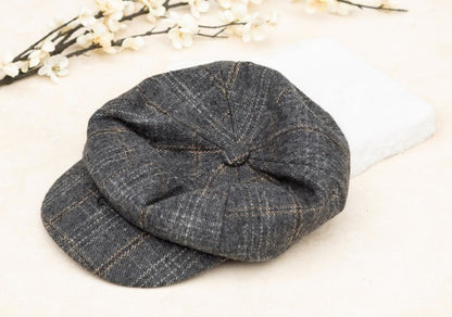 Plaid Tweed Adjustable Newsboy Cap