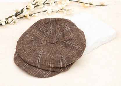 Plaid Tweed Adjustable Newsboy Cap