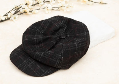 Plaid Tweed Adjustable Newsboy Cap