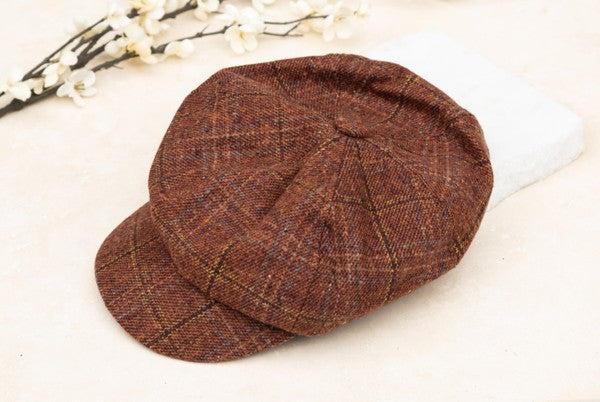 Plaid Tweed Adjustable Newsboy Cap