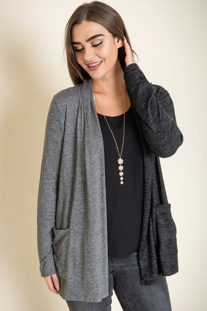 Hip Length Two Tone Knit Cardigan