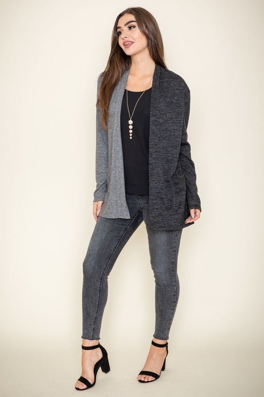 Hip Length Two Tone Knit Cardigan