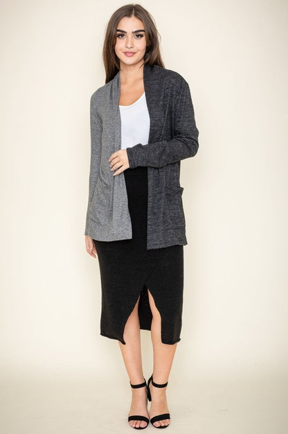 Hip Length Two Tone Knit Cardigan