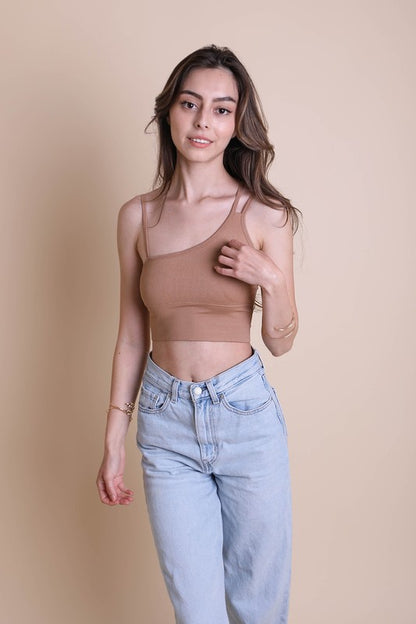 Cropped Asymmetrical Shoulder Strap Brami Top