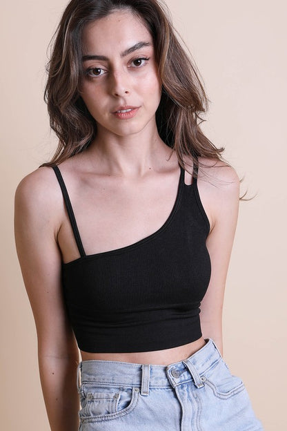 Cropped Asymmetrical Shoulder Strap Brami Top