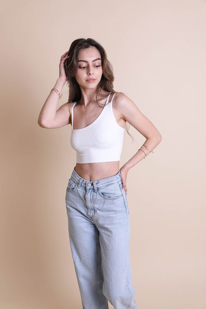 Cropped Asymmetrical Shoulder Strap Brami Top