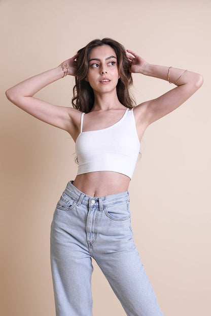 Cropped Asymmetrical Shoulder Strap Brami Top