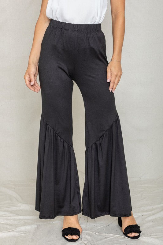 Diagonal Trim Ruffle Hem Wide Leg Pants