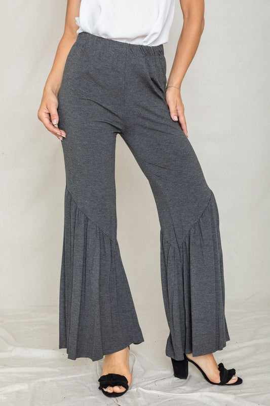 Diagonal Trim Ruffle Hem Wide Leg Pants