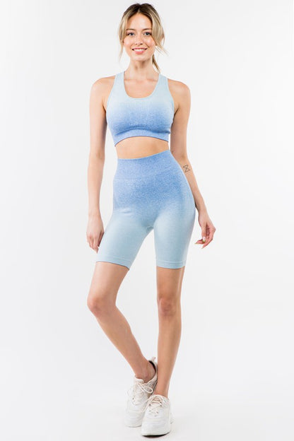 Ombre Seamless Active Crop Top & Biker Short Set