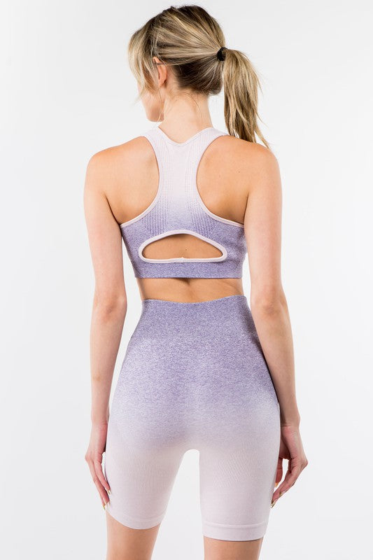 Ombre Seamless Active Crop Top & Biker Short Set