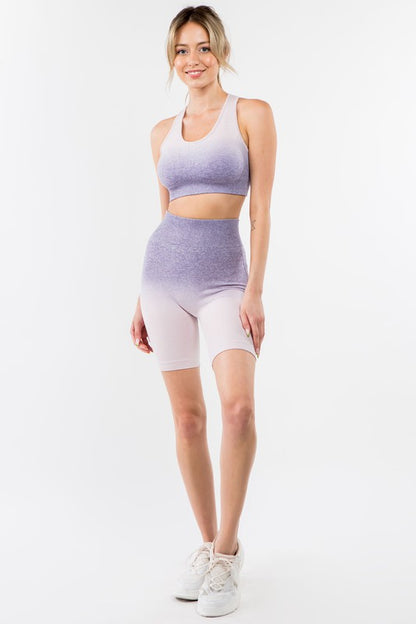 Ombre Seamless Active Crop Top & Biker Short Set