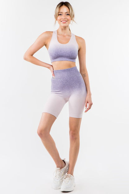 Ombre Seamless Active Crop Top & Biker Short Set