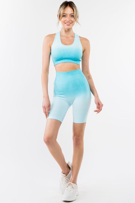 Ombre Seamless Active Crop Top & Biker Short Set