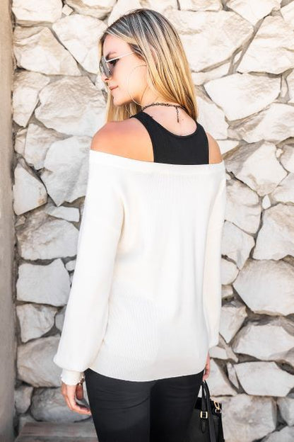 White Two Layered Knit Sweater