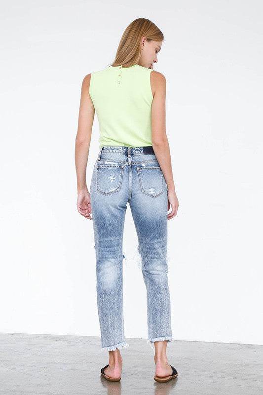 High Rise Straight Jeans - Light Wash Cropped Denim - Fashions Envy