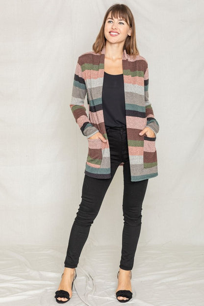 Plus Suede Elbow Patch Open Cardigan with Pockets