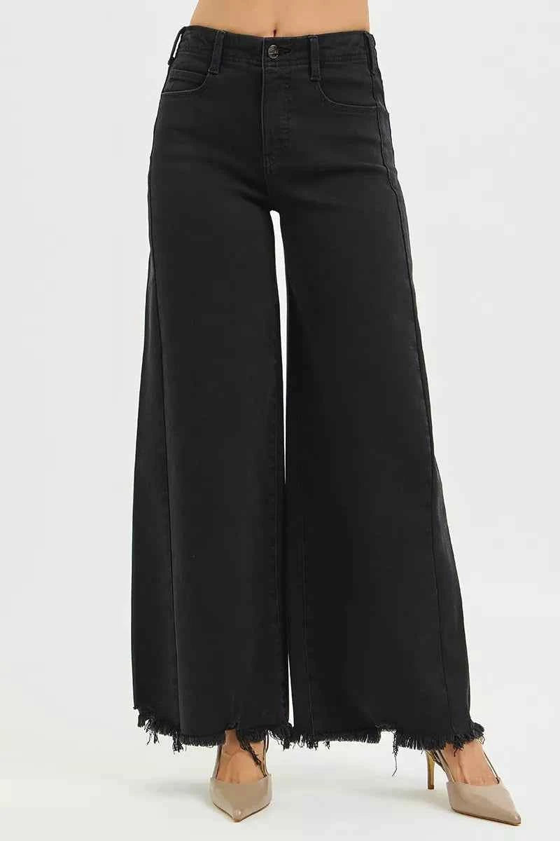 RISEN High Rise Palazzo Jeans - Tummy Control Frayed Hem