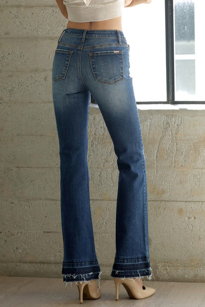 Un-hem Flare Bottom Dark Wash Denim Jeans - Fashions Envy
