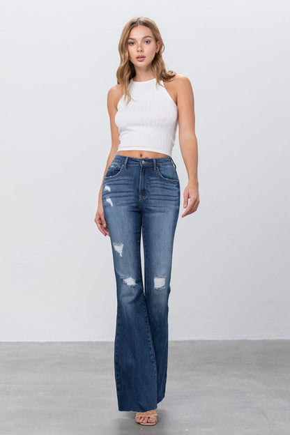 Dark Wash Mid Rise Wide Flare Bottom Jeans