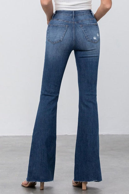 Dark Wash Mid Rise Wide Flare Bottom Jeans