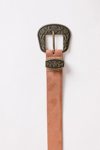 Vegan Suede Antique Gold Western Buckle Belt