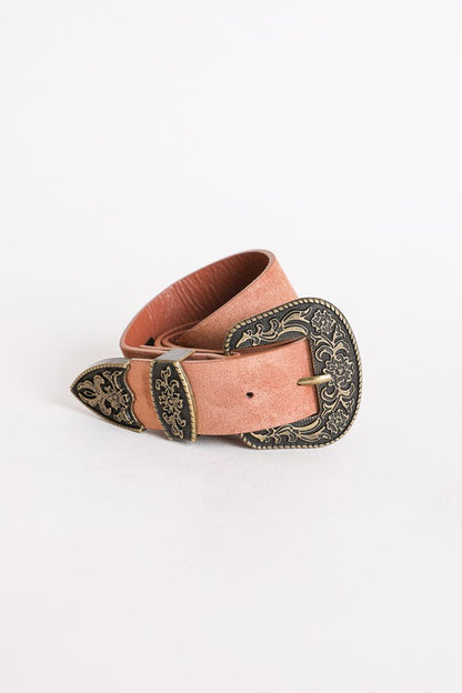 Vegan Suede Antique Gold Western Buckle Belt