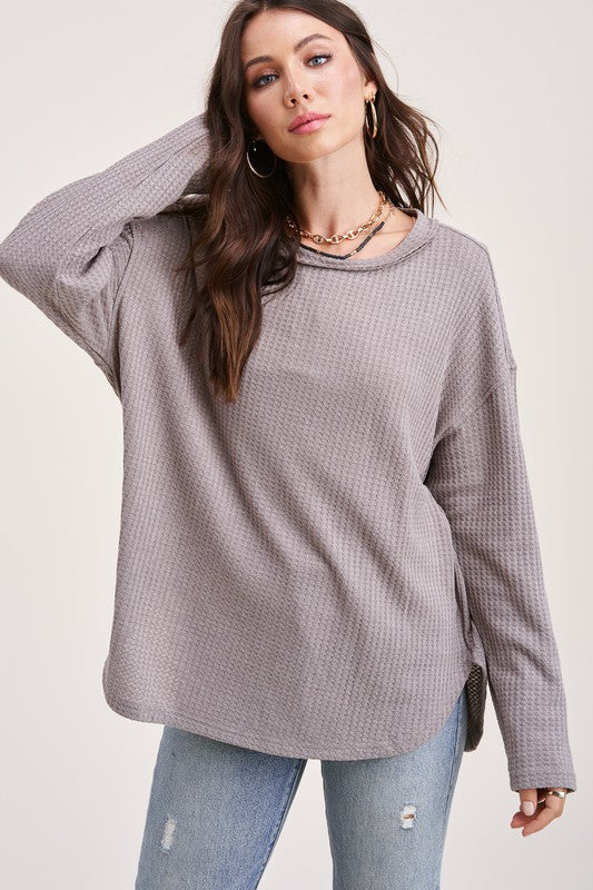 Raw Edge Details Bree Waffle Top