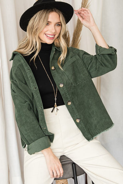 Ribbed Velvet Button Up Long Sleeve Jacket