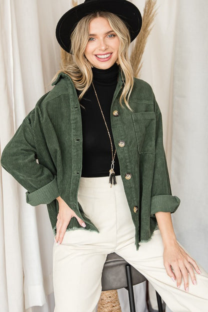 Ribbed Velvet Button Up Long Sleeve Jacket