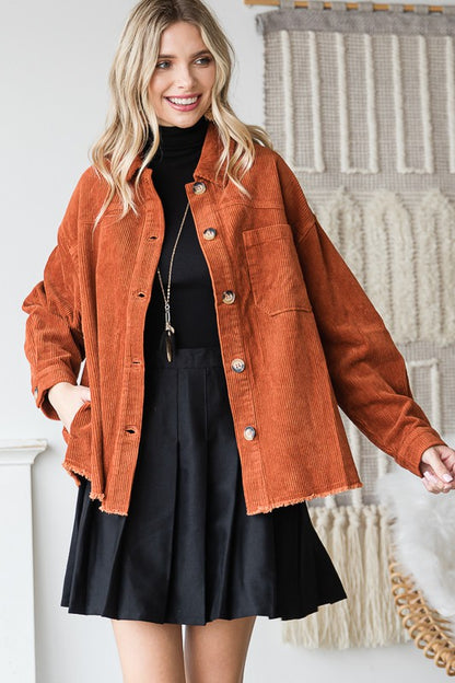 Ribbed Velvet Button Up Long Sleeve Jacket