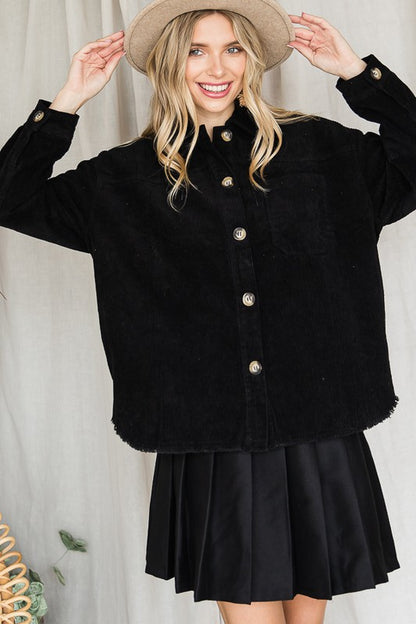 Ribbed Velvet Button Up Long Sleeve Jacket