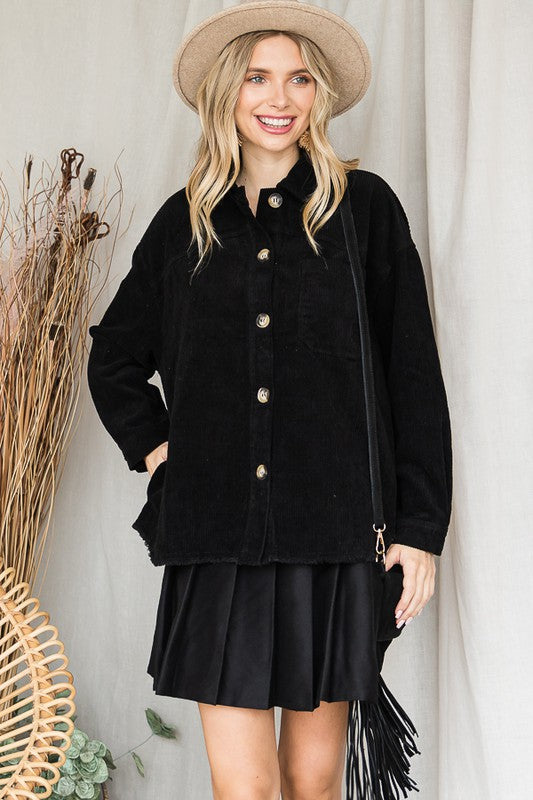 Ribbed Velvet Button Up Long Sleeve Jacket