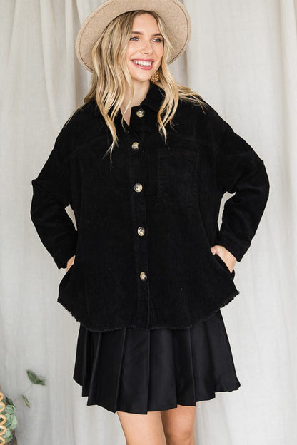 Ribbed Velvet Button Up Long Sleeve Jacket