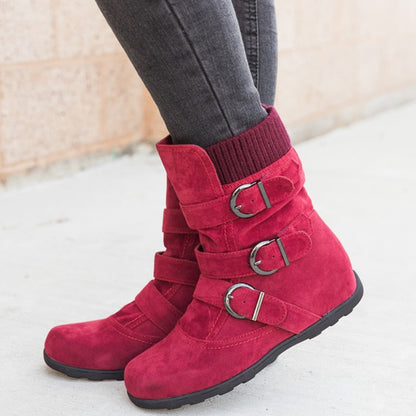 Women's Casual Winter Boots - Strap Buckle Design - Fashions Envy