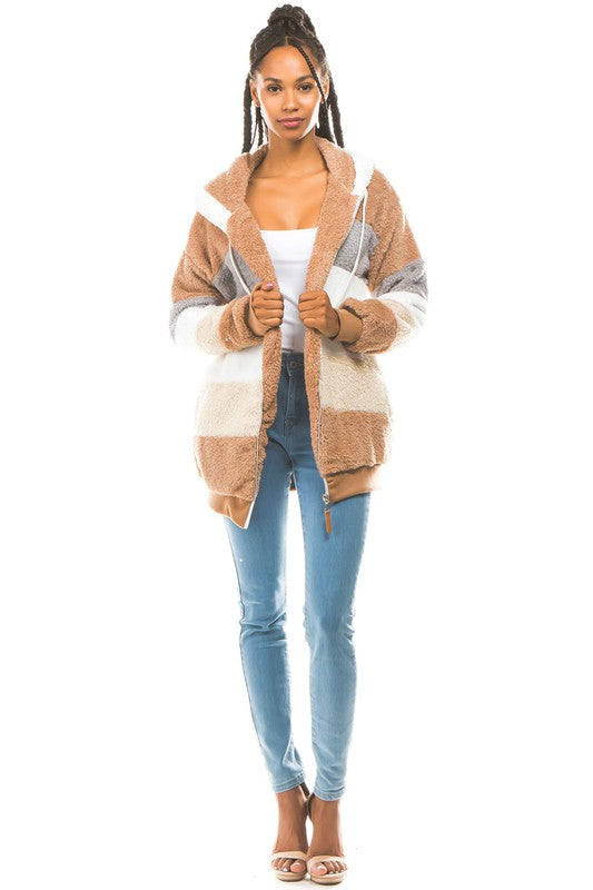 Fluffy Long Sleeve Zipper Up Hoodie Jacket