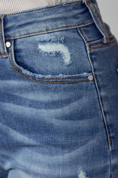 High-Rise Cropped Girlfriend Jeans with Ripped Details - Fashions Envy